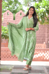 Arihantam Meadow Mist Cotton Anarkali 3-Piece Set